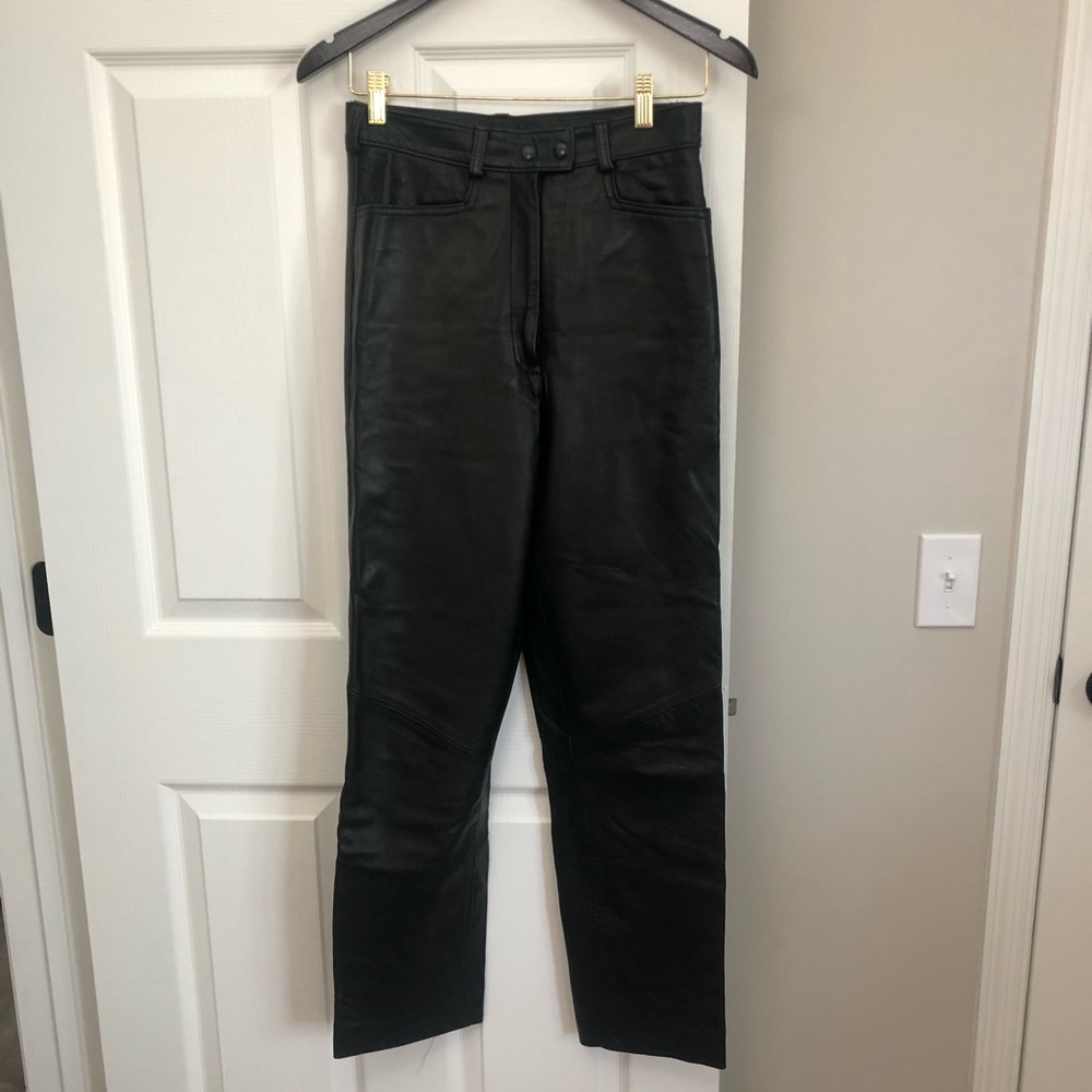 Jez Montreal Creations Leather High Rise Lined Pants Women's 5 W27 $795